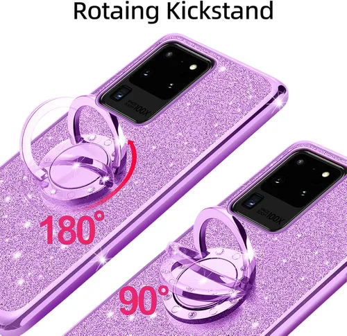 Vista 3 de KuDiNi Funda para teléfono S20 Ultra, Galaxy S20 Ultra de 6.9 pulgadas para mujer, con purpurina, cristal suave, TPU transparente, de lujo, linda