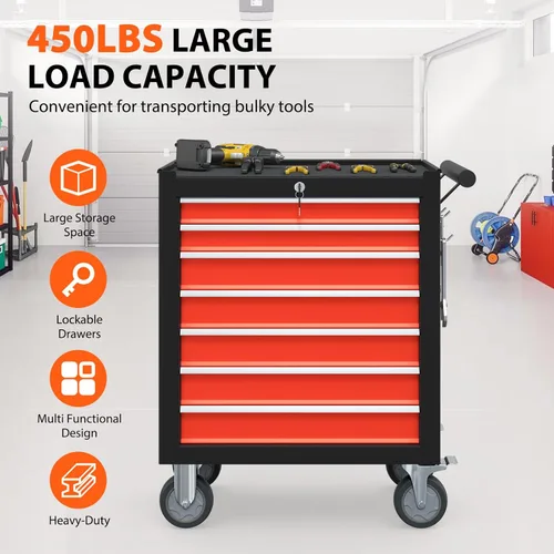 Vista 3 de Caja de herramientas con ruedas de 7 cajones, caja de herramientas con 4 ruedas y cajones, gabinete de almacenamiento de herramientas móvil