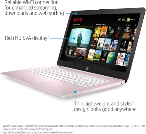 Vista 4 de Laptop HP Stream 2021 de 14 pulgadas, procesador Intel Celeron N4020, 4 GB de RAM, 64 GB eMMC, WiFi, Bluetooth, cámara web, HDMI, Windows 10 S