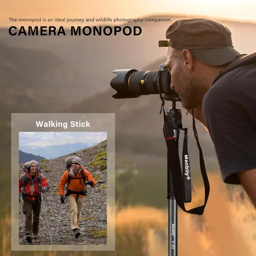 Vista 6 de Manbily Monopod de cámara de 65 pulgadas, monopie de viaje de aluminio de 5 secciones para cámaras réflex digitales Canon, Nikon, Sony, videocámara