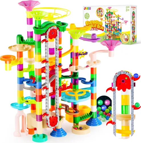 Vista 8 de JOYIN 236 Piezas Pista de Canicas Brillante con Ascensor Motorizado - Bloques de Construcción de Juguetes con 30 Canicas de Plástico que Brillan