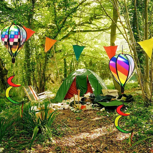 Vista 6 de timecity 3 piezas de globo de aire caliente Spinner de viento Rainbow Garden Pinwheels Whirligigs Molino de viento Molino de viento rayado arco iris