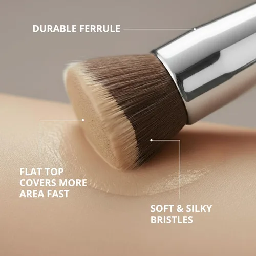 Vista 7 de Lamora - Cepillo para base de maquillaje kabuki con parte superior plana para cara, para cosméticos líquidos, cremosos y en polvo - Mezcla