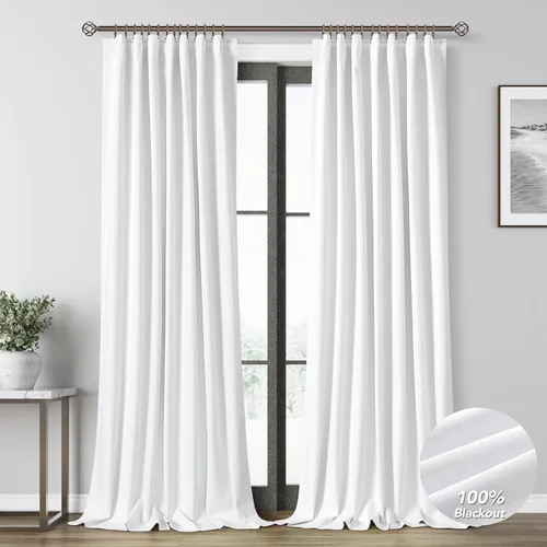 Vista 21 de Beige White 100% Blackout Curtains 84 Inch Length for Bedroom Back Tab Thick Heavy Black Out Linen Drapes Farmhouse Rustic Living Room Thermal