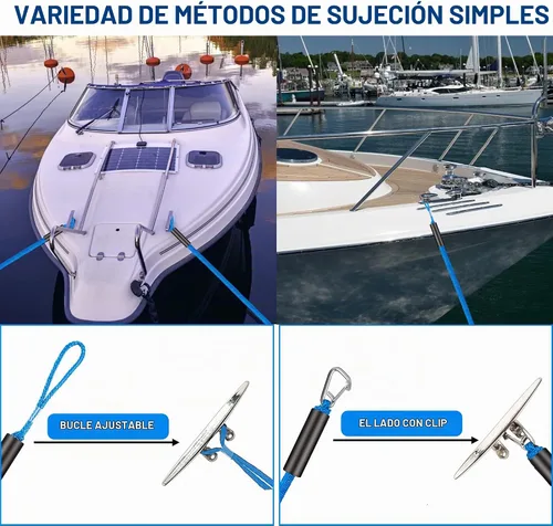 Vista 6 de Accesorios para barco de línea de muelle bungee - Pontón, moto acuática, accesorios de kayak con clip de acero inoxidable 316 Negro