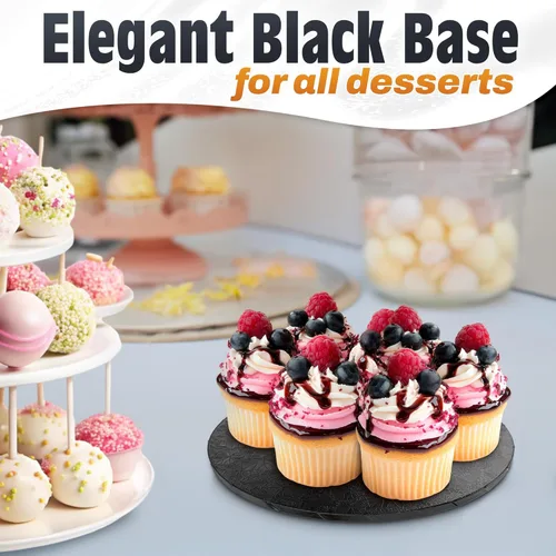 Vista 5 de 8 Inch Cake Drum - Black Round 8 Inch Cake Boards for Holiday Dessert Presentation, Grease and Moisture Resistant, Thick Durable Material with Fancy
