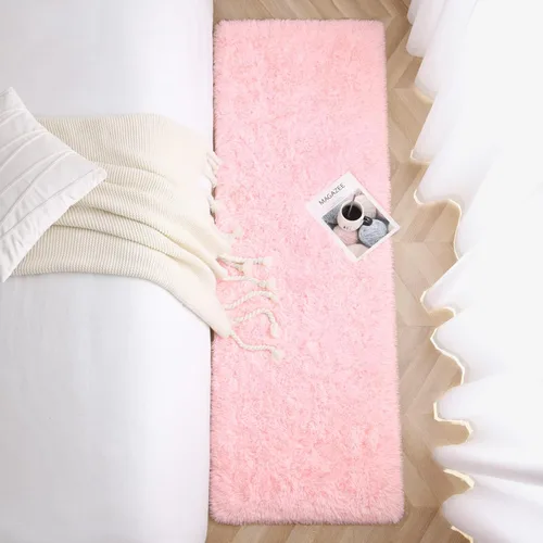 Vista 4 de Jelymark - Alfombra de interior peluda, mullida y supersuave para dormitorio, de 2 x 6 pies, para sala de estar, decoración del hogar, dormitorio