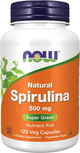 Espirulina NOW de 0.0176 oz, 120 cápsulas vegetales.