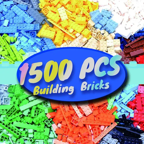 Vista 16 de HUIZDQ 500 piezas de ladrillos de construcción clásicos y 1 placa base gris, ladrillos de 2 x 4, juguetes de construcción creativos a granel, Negro