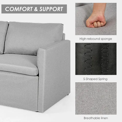 Vista 7 de POWERSTONE Sofá seccional convertible moderno en forma de L con tumbona reversible de 3 asientos, cómodo sofá de tela de lino para sala de estar