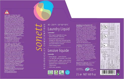 Vista 2 de Sonett - Detergentes líquidos orgánicos para ropa, lavanda (6 unidades) para todos los textiles certificados cultivados orgánicamente