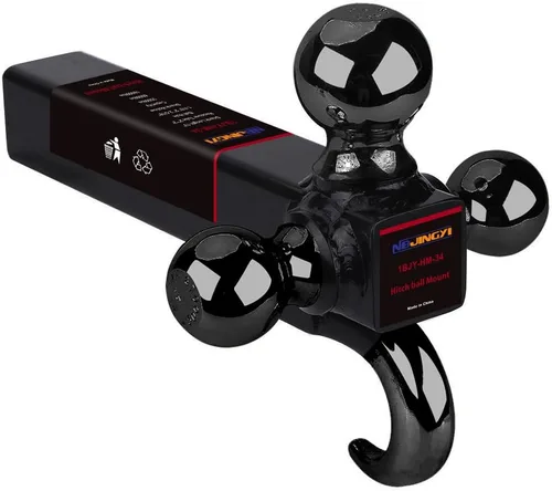 NBJINGYI - Enganche de remolque de 2" con montaje de 3 bolas y gancho, bolas 1-7/8", 2", 2-5/16" y gancho, color negro plateado