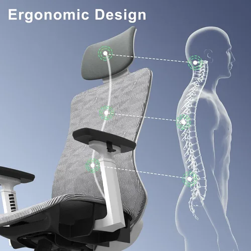 Vista 5 de Silla de oficina ergonómica, silla de escritorio de malla con Negro - Asiento de malla