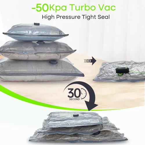 Vista 6 de 9 Pack Bolsas de Almacenamiento al Vacío de Viaje con Bomba Eléctrica USB, Bolsas de Tamaño de Equipaje de Mano de Ahorro de Espacio para Ropa
