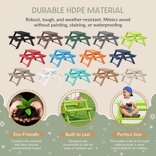 Vista 5 de WestinTrends Malibu Outdoor Patio HDPE Mesa de picnic para niños, color Lima