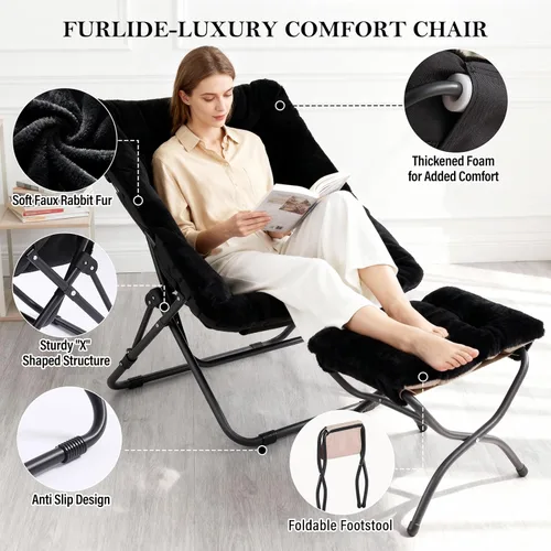 Vista 21 de Silla platillo, cómodas sillas de dormitorio, silla plegable de piel sintética de gran tamaño, silla plegable con marco de metal para sala de estar