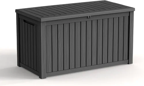 Vista 14 de Caja de cubierta de resina impermeable de 30 galones, resistente a los rayos UV, almacenamiento al aire libre para jardín, patio, porche, entrega