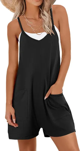 ANRABESS Overol de verano para mujer, casual, holgado, sin mangas, con tirantes delgados, pantalones cortos, overol 2025 para vacaciones en la playa