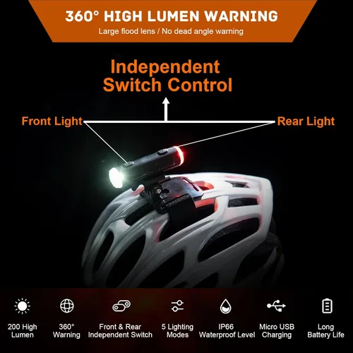 Vista 2 de Luz de casco recargable 2 en 1 con soporte de montaje de luz nocturna para bicicleta de seguridad, 5 modos de luz de advertencia IP66, luz