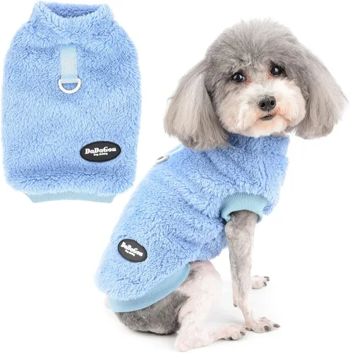 Vista 10 de Zunea Suéter de forro polar para perro, abrigo cálido de invierno para perros pequeños, ropa suave y mullida para cachorros con anillo en D