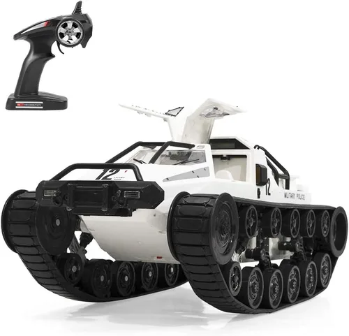 Vista 10 de GoolRC Auto tanque a control remoto, escala 1/12, tanque de control remoto de 2.4 GHz, vehículo militar giratorio todoterreno con batería Negro