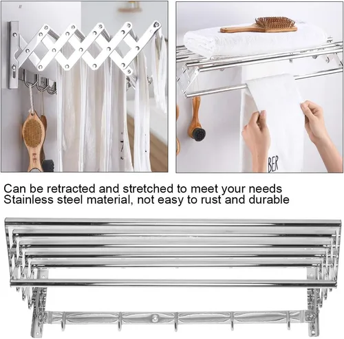 Vista 6 de Stainless Steel Retractable Towel Rack Bathroom Organizer Home Hotel Use