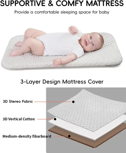 Vista 5 de Cuna para bebé - Cuna para dormir al lado de la cama, Cunas al lado de la cama 3-en-1 para bebé, Cuna con movimiento, con colchón cómodo, ruedas