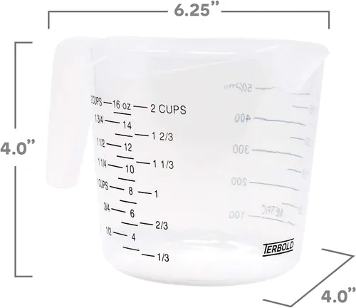 Vista 6 de Juego de 3 tazas medidoras de líquidos, 1 taza, 2 tazas, 1 cuarto de galón, vasos medidores de plástico transparente con asas largas