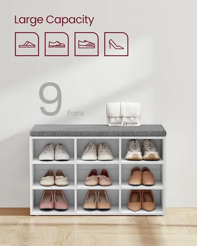 Vista 6 de VASAGLE - Colección CUSTOS - Banco para zapatos, banco de almacenamiento con asiento acolchado, banco de entrada con 9 compartimentos