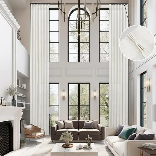 Vista 11 de DriftAway Cortinas plisadas de lino semitransparentes con textura de casa de campo sólidas y rústicas modernas para sala de estar y dormitorio, 2