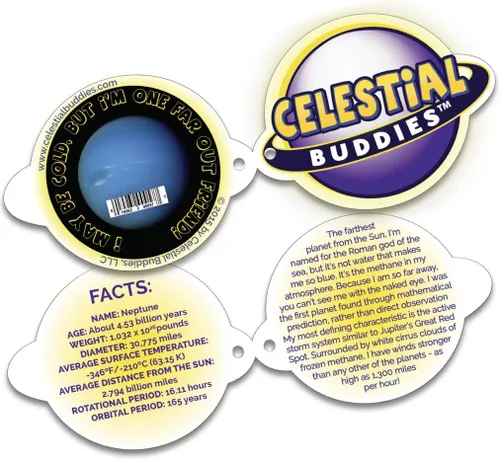 Vista 5 de Celestial Buddies Neptune Buddy Peluche suave de 10 pulgadas, características bordadas, etiqueta de datos divertidos sobre planetas para niños