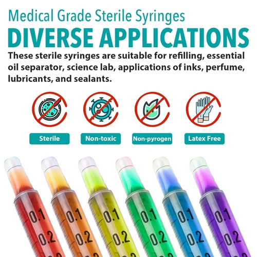 Vista 5 de 100 jeringas desechables de 0.0 fl oz sin aguja, jeringas de punta deslizante, no esterilización, empaquetadas individualmente en ampolla, jeringa