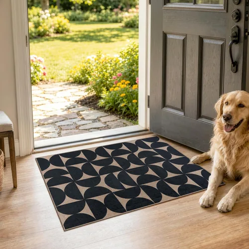 Lahome Tapetes geométricos para puerta de interior para entrada, alfombra antideslizante lavable de 2 x 3 negro / neutro