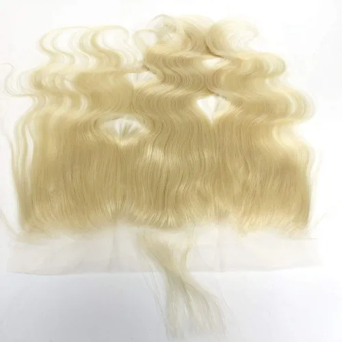 Vista 56 de Cabello brasileño 1B/613 rubio degradado con cierre de encaje prearrancado, nudos blanqueados, 8 pulgadas, 4 x 4 pulgadas, cierre superior ondulado