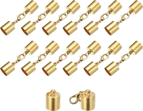 Vista 23 de uxcell Juego de 20 tapas de cuero de 0.197 in con cierres de pinza de langosta, terminadores de barril para hacer pulseras de cuero, tono bronce