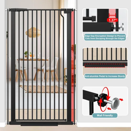 Vista 4 de Puerta extra alta para mascotas de 51.18 pulgadas para gatos y perros, puerta extra ancha de 29.6 a 32.6 pulgadas para escaleras y puertas, puerta