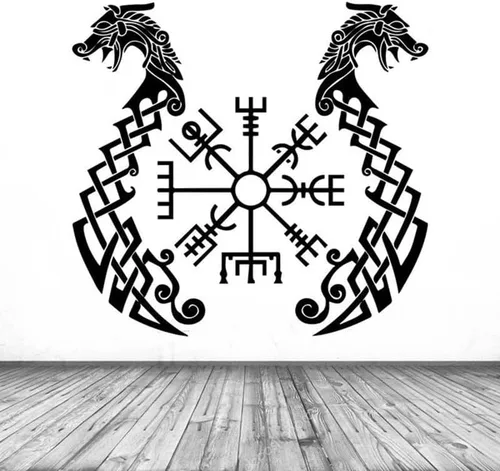 Inscriptions - Calcomanía de símbolos de runas vikingos antiguos, dragones, protección de la ventana de la sala de estar, vinilo extraíble para
