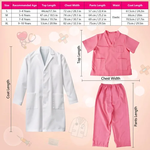 Vista 3 de UNGLINGA Disfraz de médico para niñas – Ropa quirúrgica para niños con bata de laboratorio, disfraz de médico para Halloween, día de la carrera