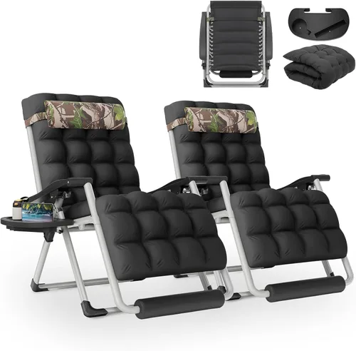 Athena Collection Zero Gravity - Juego de 2 sillas de salón para exteriores con cojín, 29 pulgadas de ancho, sillas reclinables con soporte para