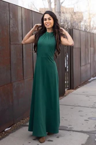 Vista 2 de STYLEWORD - Vestido largo, elegante, con hombros descubiertos y cuello halter para mujer, para primavera y verano