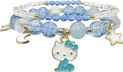 Pulsera Kawaii de perlas de cristal, pulsera elástica de cuentas de cristal de anime, linda caricatura Kawaii elástica con cuentas para niñas y