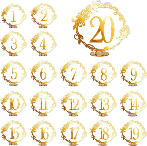 Vista 7 de Elegantes números de mesa de espejo - Números de mesa de recepción de boda de acrílico con soportes de encaje por Rely2016