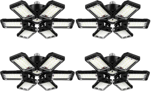 Vista 9 de Aoretic Paquete de 1 bombilla LED para garaje, 80 W, 8000 lm 6500 K, luz LED de taller con 3 paneles ajustables, luz de granero de sótano, luces
