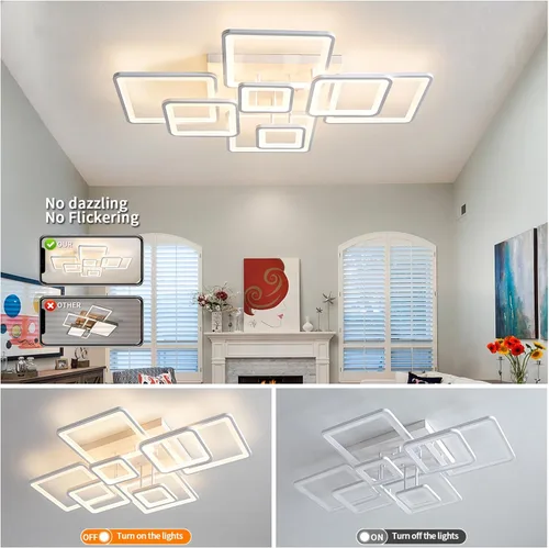 Vista 7 de Lámpara de techo moderna, 39.4'' LED regulable blanca, lámparas de techo empotradas con control remoto de acrílico redondas para techo bajo