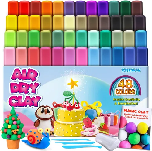 Vista 7 de ESSENSON Magic Clay - Arcilla que se seca al aire de 24 colores, arcilla para modelar para niños con herramientas, regalos de juguetes para niños