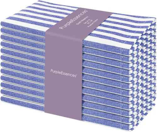 Vista 20 de PurpleEssences Servilletas de tela a rayas - Juego de 12 - 100% algodón - 18 x 18 pulgadas - Servilletas de cena para Navidad, vacaciones de blanco
