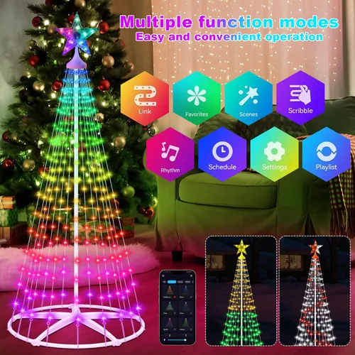 Vista 4 de Árbol de Luz Cónico Navideño Inteligente Forlivese de 6 Pies, Luces de Decoración de Árbol Navideño con Más de 100 Modos, Show de Luces con Control