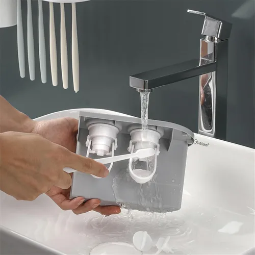 Vista 7 de Dispensador automático de pasta de dientes magnético cepillo de dientes 2 tazas soporte 6 cepillos de dientes (2 dispensadores 2 tazas)