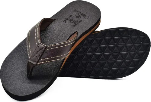 KuaiLu - Sandalias de cuero para hombre con soporte para el arco, plantilla de yoga, cómodas, de pata de gallo, antideslizantes, para interior y