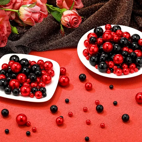 Vista 4 de Junkin 300 cuentas de maquillaje para jarrón de perlas sintéticas, sin agujero, perlas brillantes, tamaños mixtos, perlas redondas para boda, hogar